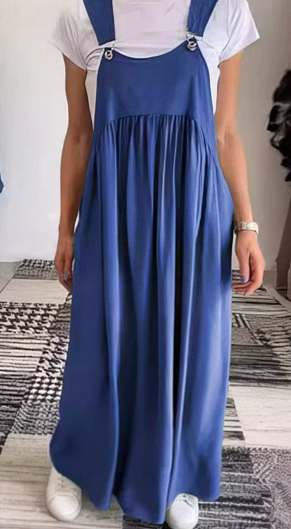 Robe Salopette Maxi Élégante Femme – Style Décontracté Chic Fluide Sans Manches