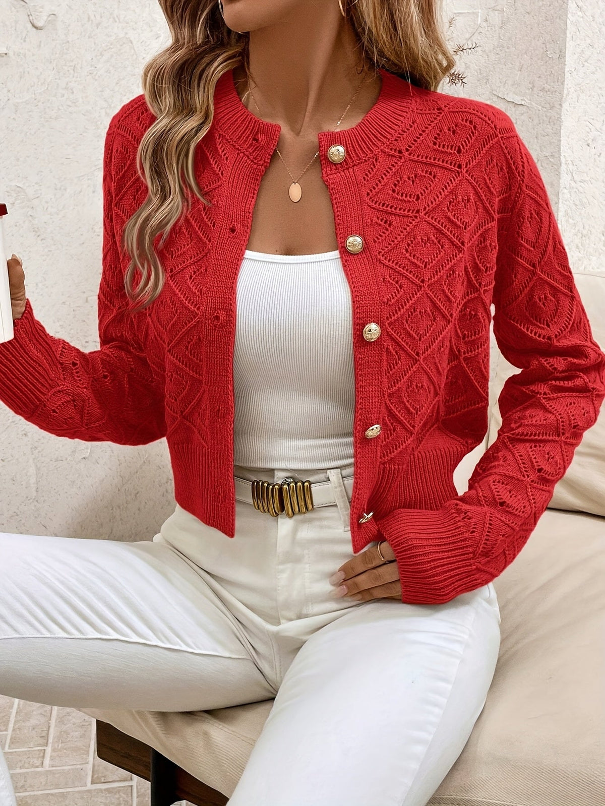 Cardigan femme boutonne ajoure - Elegant et leger