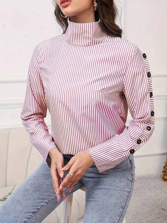 Blusa satinata da donna a righe con collo alto - Morbida e raffinata