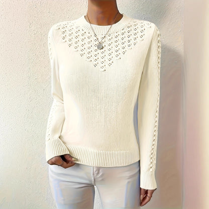 Women's openwork crew-neck sweater - Soft and elegant