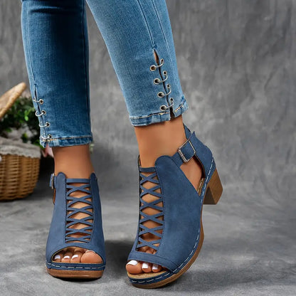Sandales à boucle ouvertes élégantes hautes femmes – Chaussures d'été légères confortables et premium