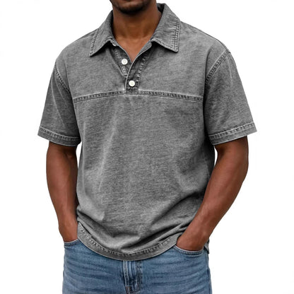 Polo pour hommes élégant couleur unie vintage – Haut à manches courtes