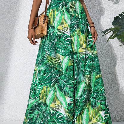 Pantalon large en coton imprimé floral bohème pour femmes - Taille haute, ceinture élastique, pantalon long de plage pour vacances d'été, style décontracté élégant