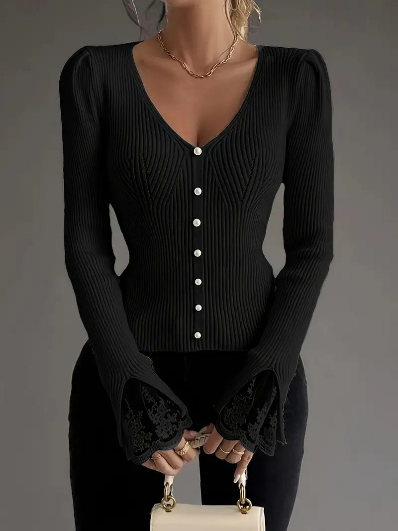 Maglione da donna con scollo a V a coste – Stile casual, elegante e confortevole