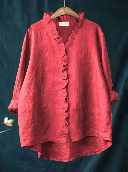 Chemise Boutonnée Volants Lin Coton Femme – Haut Léger Été