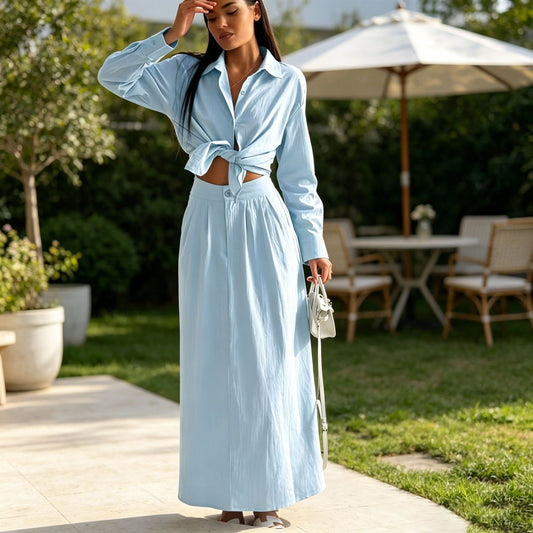 Ensemble femme avec blouse manches longues et jupe longue