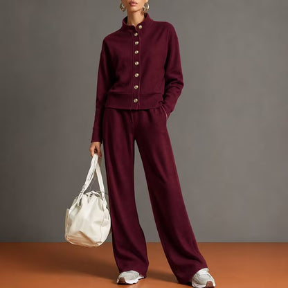 Ensemble cardigan col montant et pantalon large - Chic et confortable