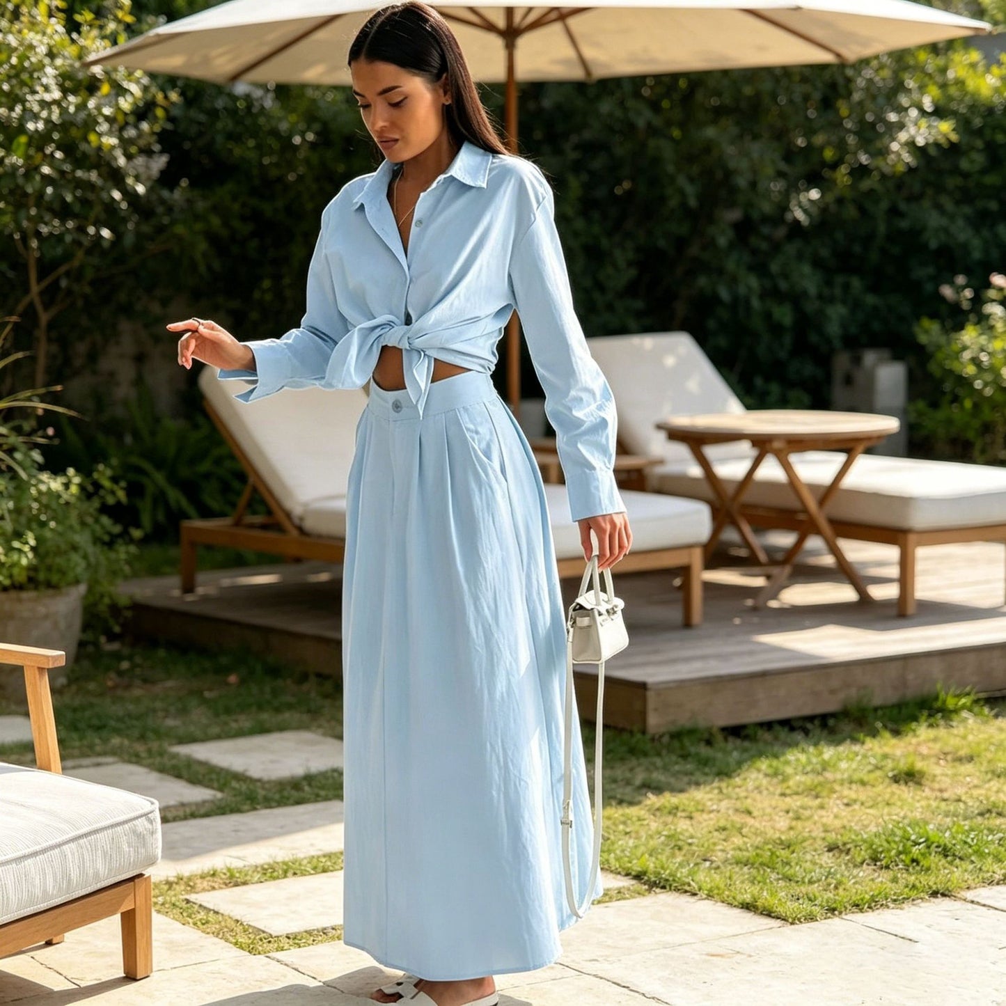 Ensemble femme avec blouse manches longues et jupe longue