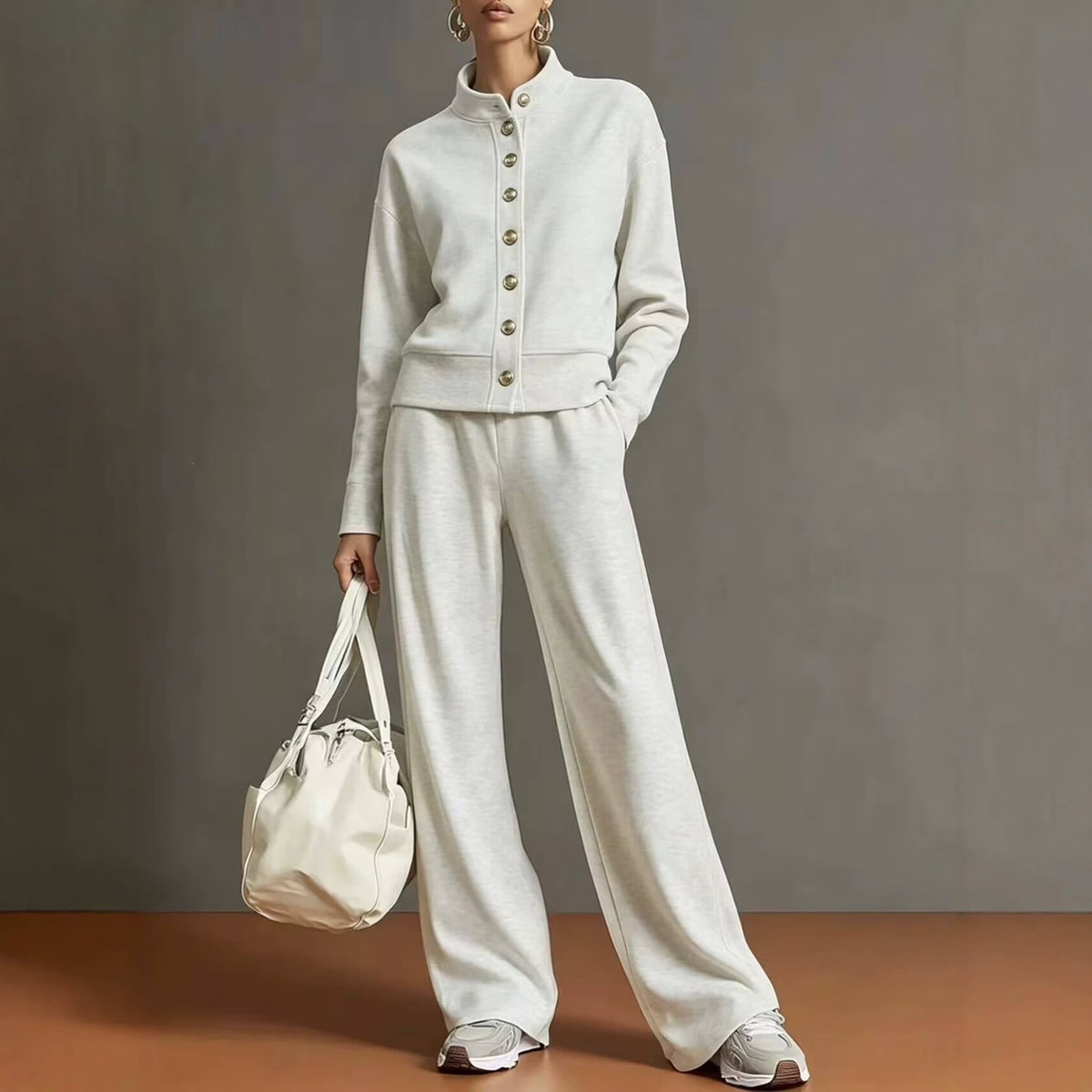 Ensemble cardigan col montant et pantalon large - Chic et confortable