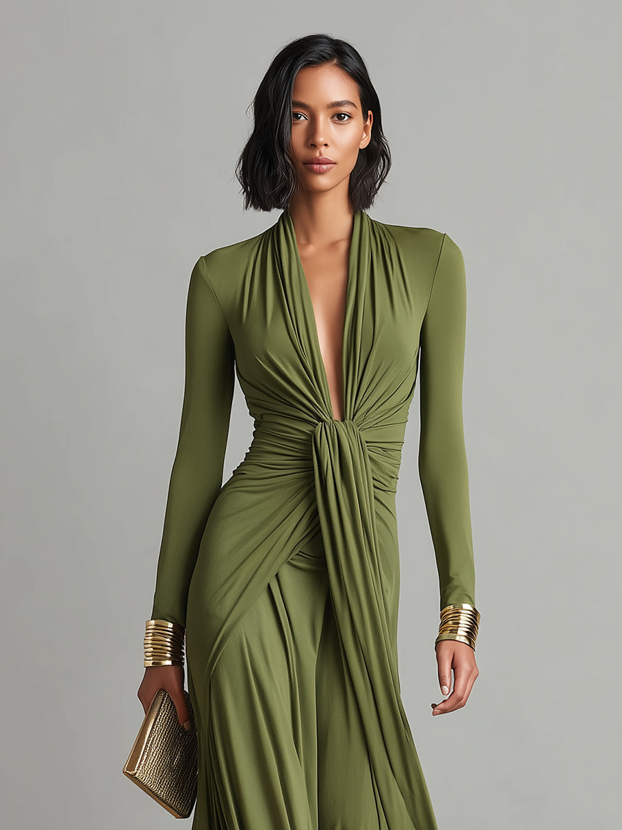 Robe maxi femme a col V profond - Elegante et fluide