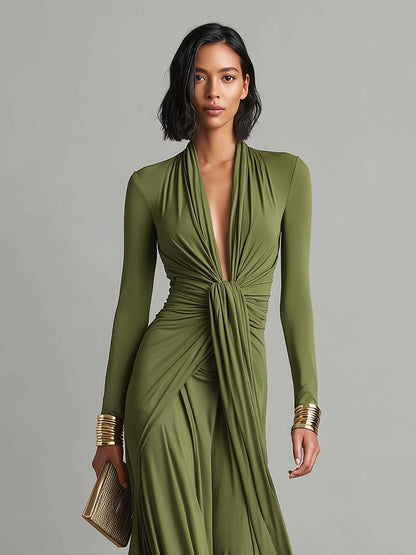 Robe maxi femme a col V profond - Elegante et fluide