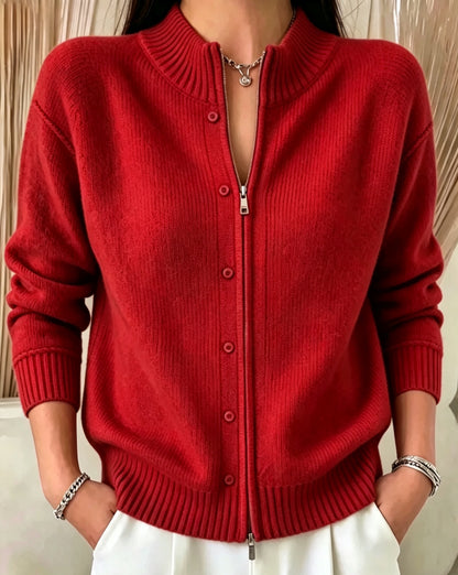 Women's zip-up crew-neck sweater - Soft and practical