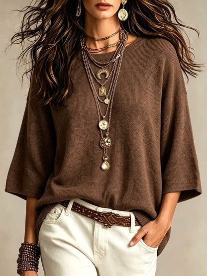 Jersey holgado de mujer - Con mangas anchas y cuello redondo
