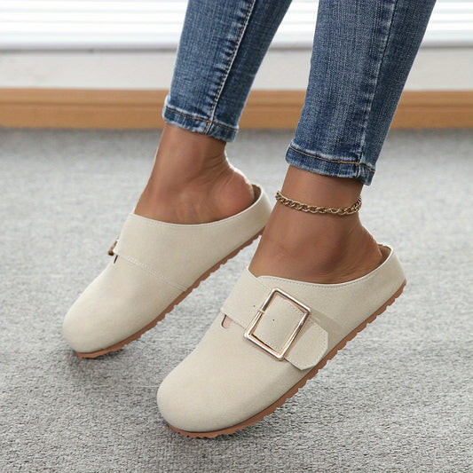 Mules à enfiler pour femmes - Tige en tissu confortable avec sangle à boucle métallique, semelle intérieure en PU doux et semelle en PVC durable - Chaussures décontractées toutes saisons, faciles à nettoyer, chaussure élégante | Confort garanti