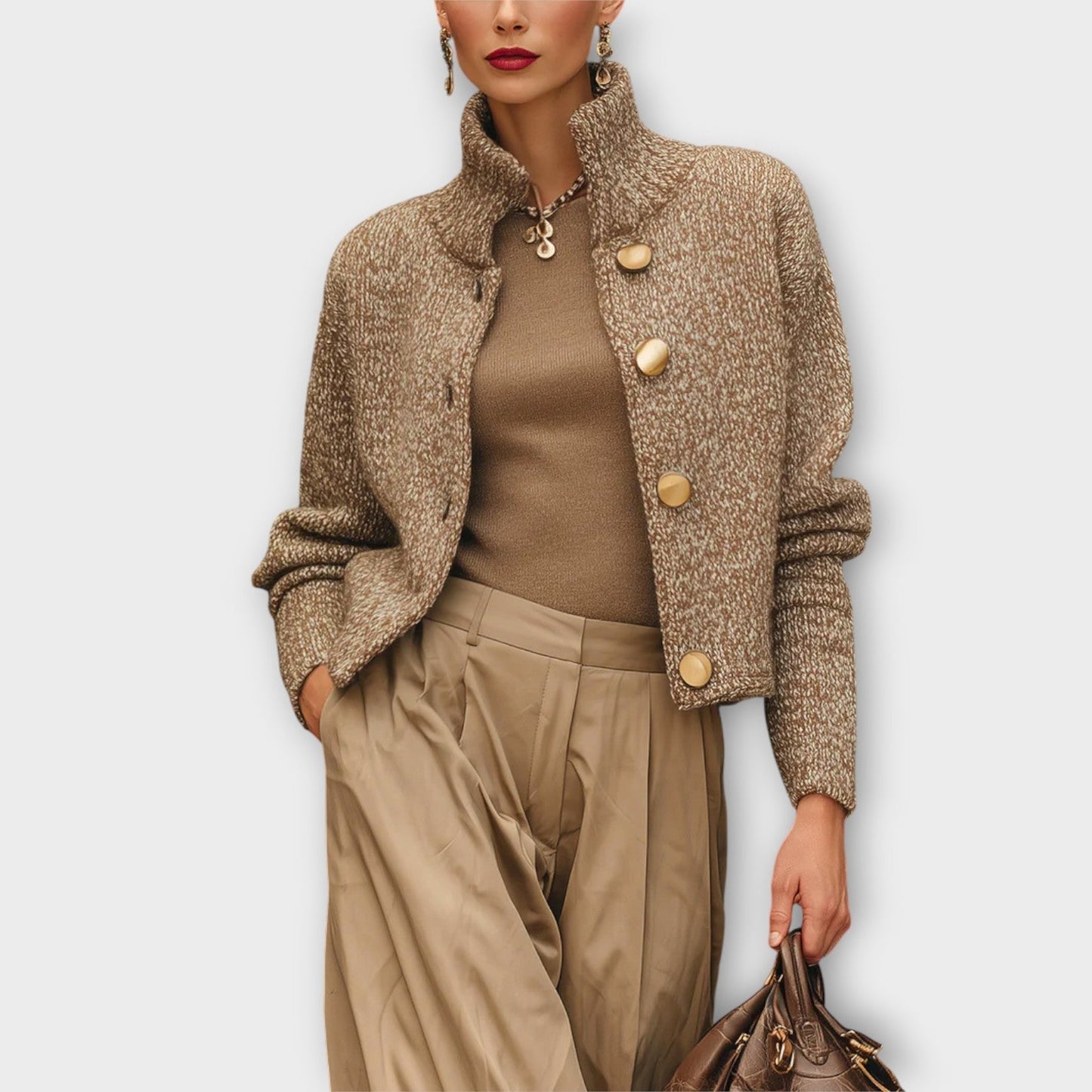 Giacca da donna in maglia testurizzata con bottoni - Chic e confortevole