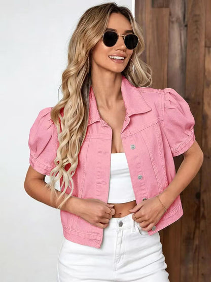 Chaqueta vaquera de mujer con mangas abullonadas estilo retro - Moderna y casual