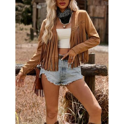 Veste femme rétro style ethnique à franges