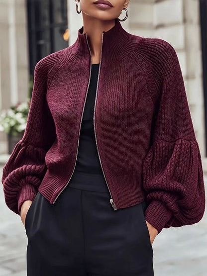 Women's fuzzy lantern-sleeve sweater - Soft and textured