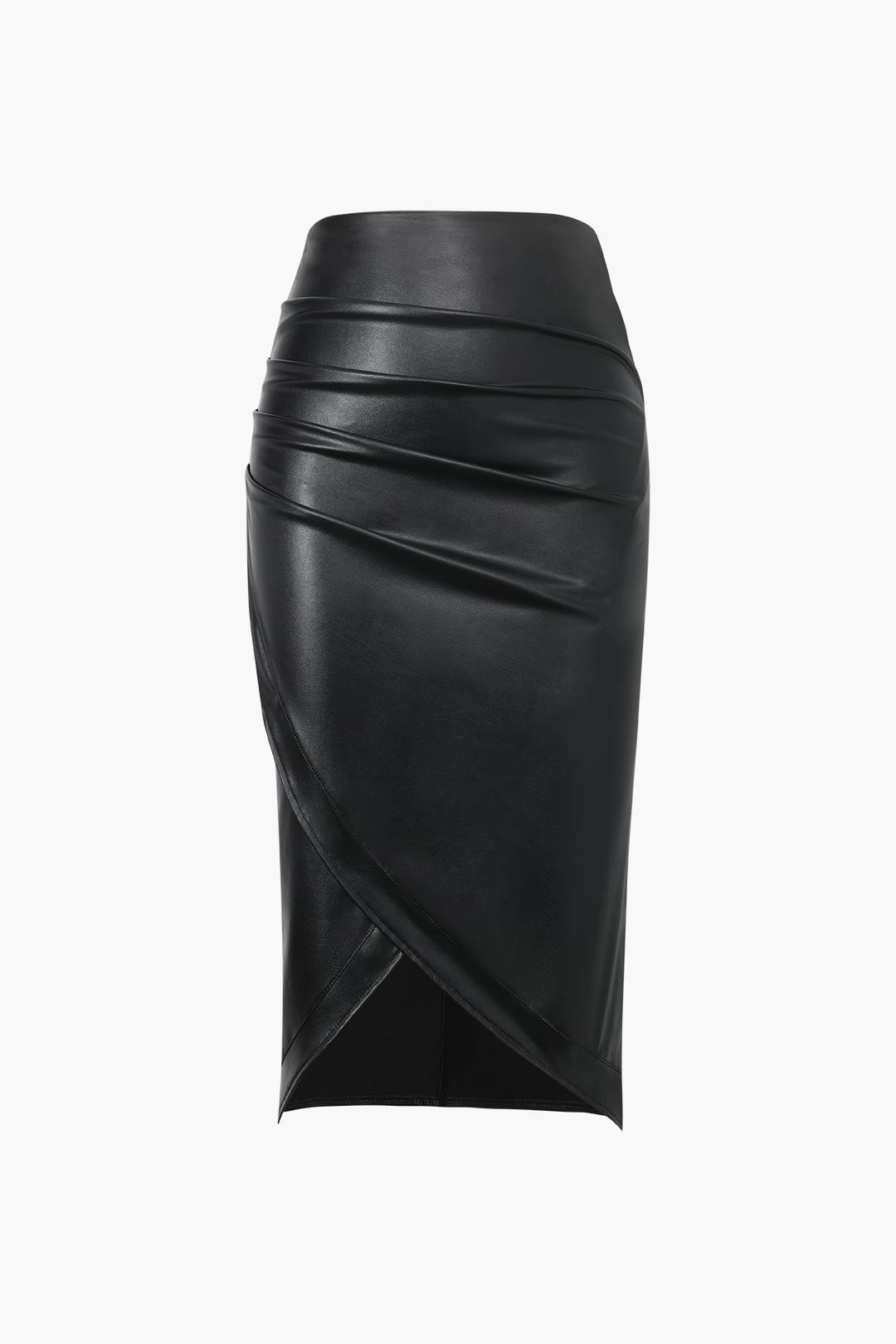 Jupe Midi en Faux Cuir pour Femme – Bodycon Élégant Asymétrique à Motif Tressé