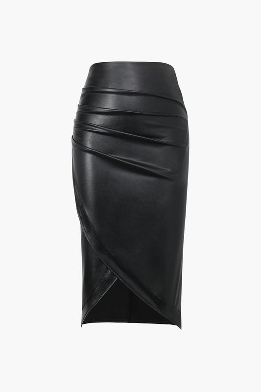 Midi Skirt in Imitation Leather for Women – Elegant Body-Hugging Asymmetric with Braided Pattern