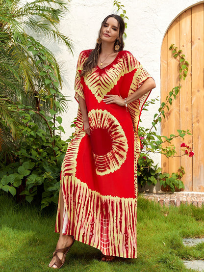 Vestido largo estampado para mujer con cuello en V - Ligero y veraniego