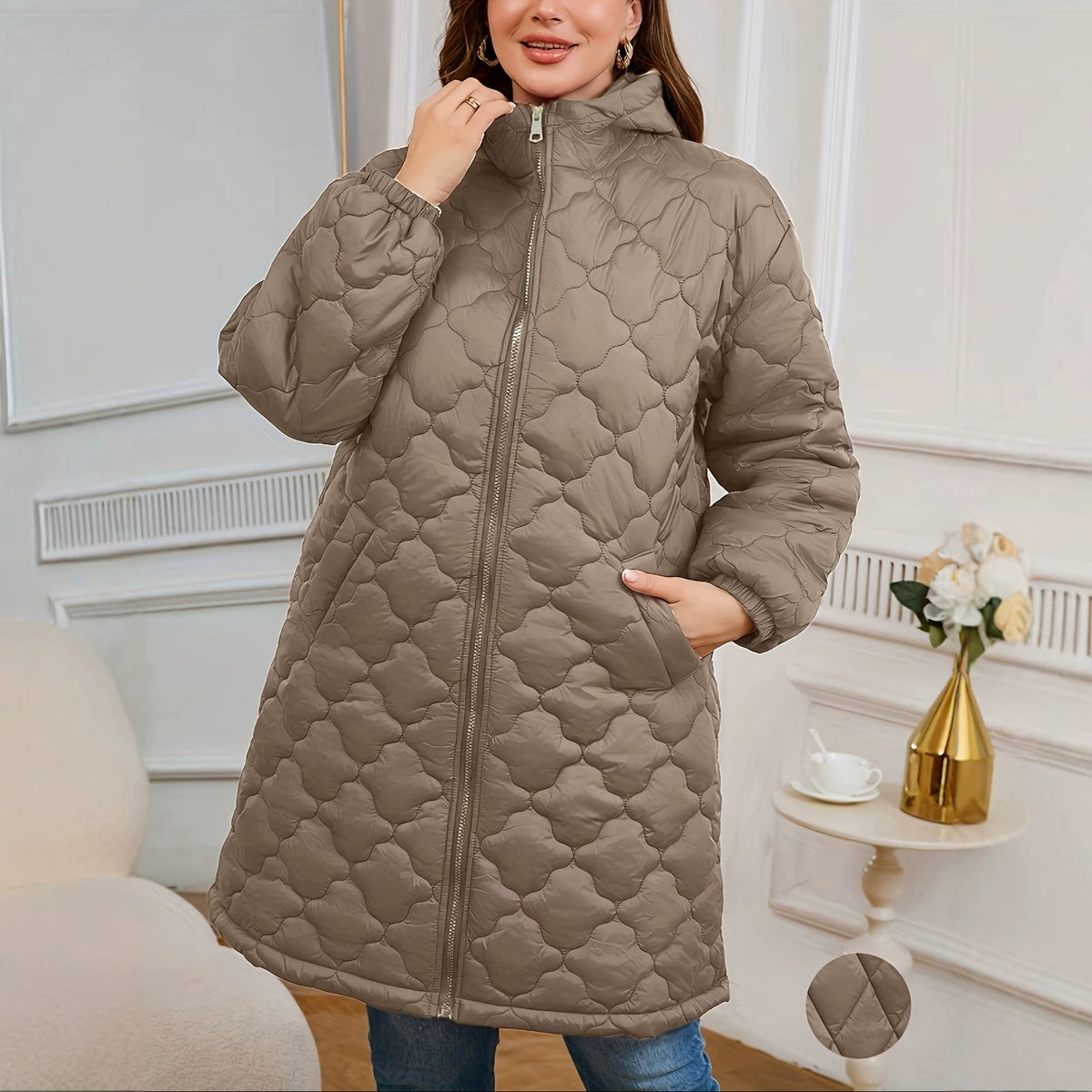 Cappotto trapuntato da donna di media lunghezza - Caldo e ampio
