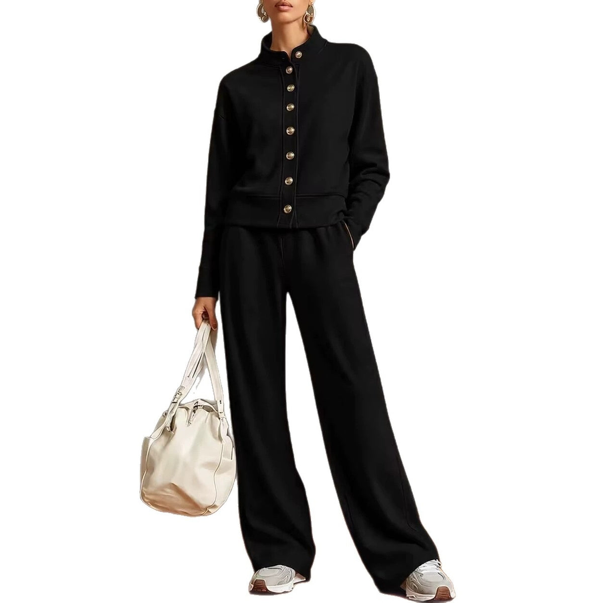 Ensemble cardigan col montant et pantalon large - Chic et confortable