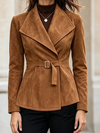 Abrigo de mujer efecto ante con cuello de solapa – Elegante y moderno