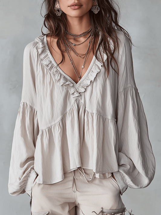 Women's Bohemian Ruffle Blouse – Light and Romantic Vintage Style