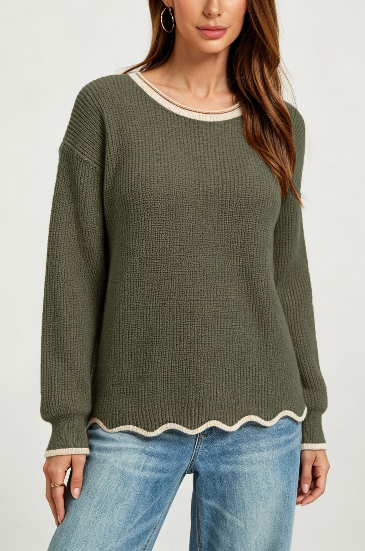 Pullover da donna in maglia ampia con scollo rotondo - Versatile e facile da indossare