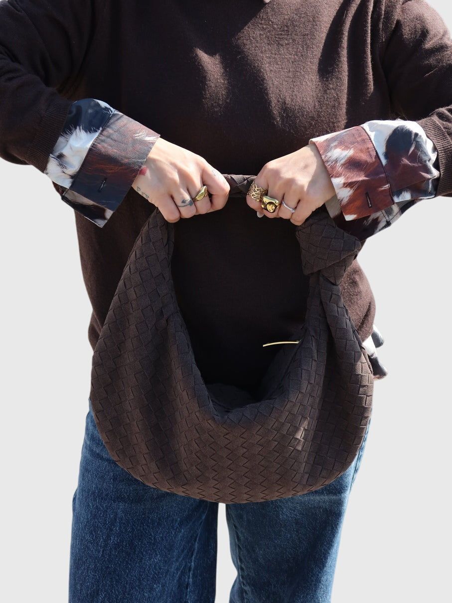Sac Femme Moyen en Suédine Tressée – Style Élégant Noué au Quotidien