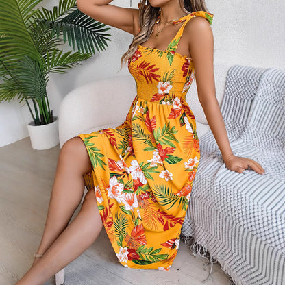 Robe Midi Corset Fleurie Femme – Tenue d’Été Élégante pour Vacances à la Plage