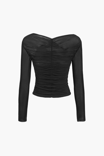 Chemisier drapé en maille pour femme – Manches longues, style élégant et décontracté pour le travail