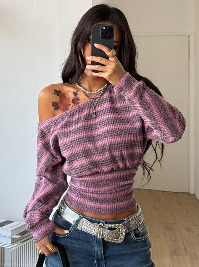 Top raye femme col montant - Doux et simple