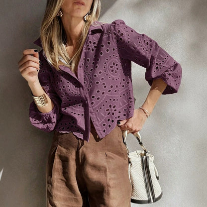 Chemisier femme court brode ajoure - Leger et elegant