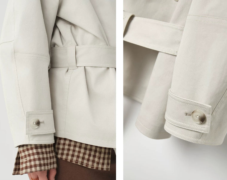 Women's Double-Breasted Stand-Collar Jacket – Elegant Fitted Style for Petite Sizes