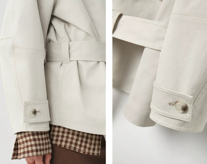 Women's Double-Breasted Stand-Collar Jacket – Elegant Fitted Style for Petite Sizes