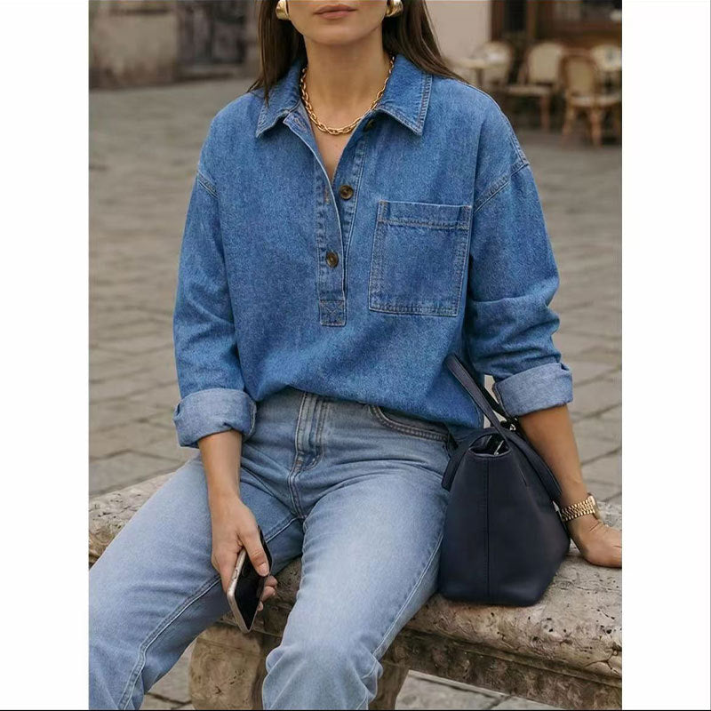 Chemise denim femme bleu delave - Vintage et decontractee