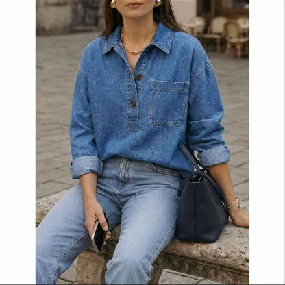 Chemise denim femme bleu delave - Vintage et decontractee