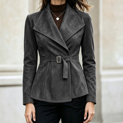 Abrigo de mujer efecto ante con cuello de solapa – Elegante y moderno