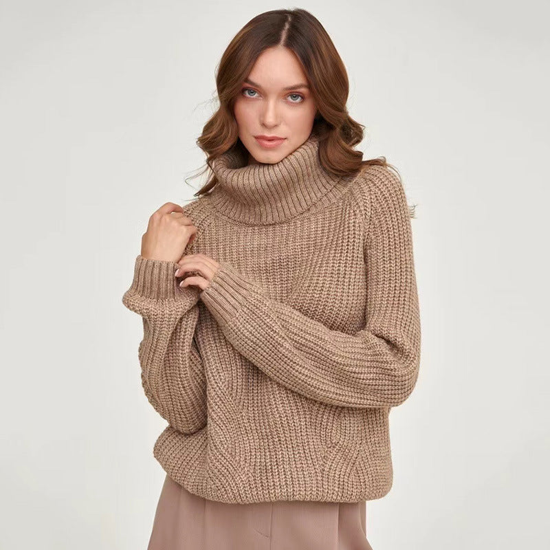 Women’s thick-knit turtleneck sweater – Loose and comfortable fit