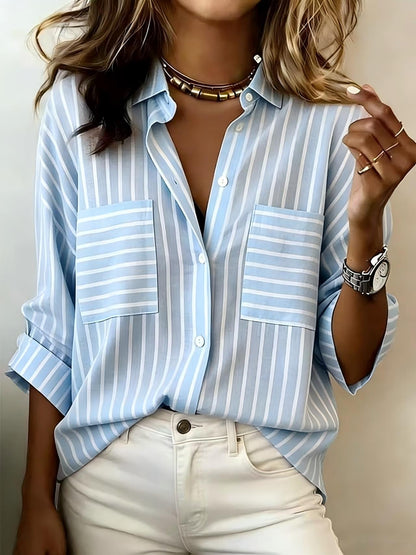 Camicia da donna a righe a maniche lunghe – Stile casual classico con abbottonatura semplice