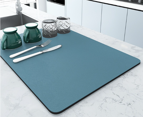 Tapis de Séchage à Vaisselle en Diatomite Ultra Absorbant – Séchage Rapide en 10 Minutes, Design Élégant, 40x30 cm, Couleur Beige