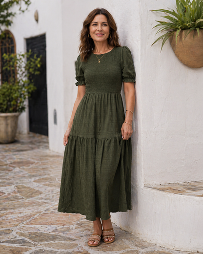 Abito maxi da donna con maniche a sbuffo – Stile elegante e femminile