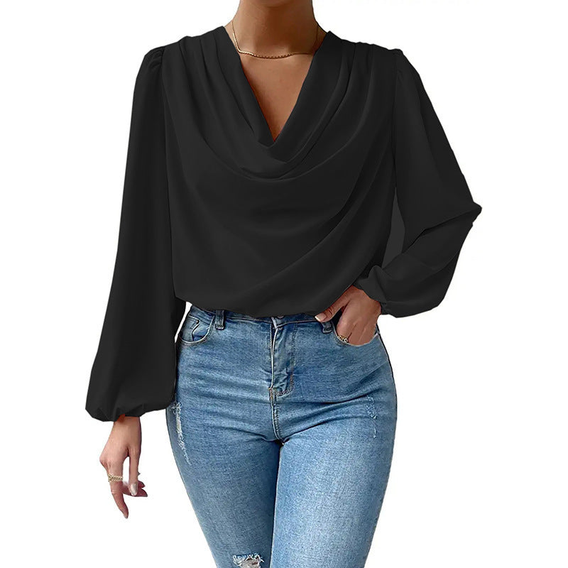 Femmes Élégante Col Cowl Chiffon Manchon ballon Chemisier - Polyvalente