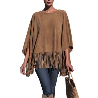Chemisier femme ample col rond a franges - Fluide et original