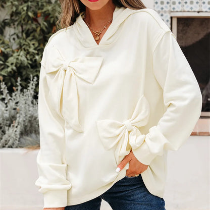 Sweat à capuche blanc pour femme avec nœud papillon – Sweatshirt uni doux et ample