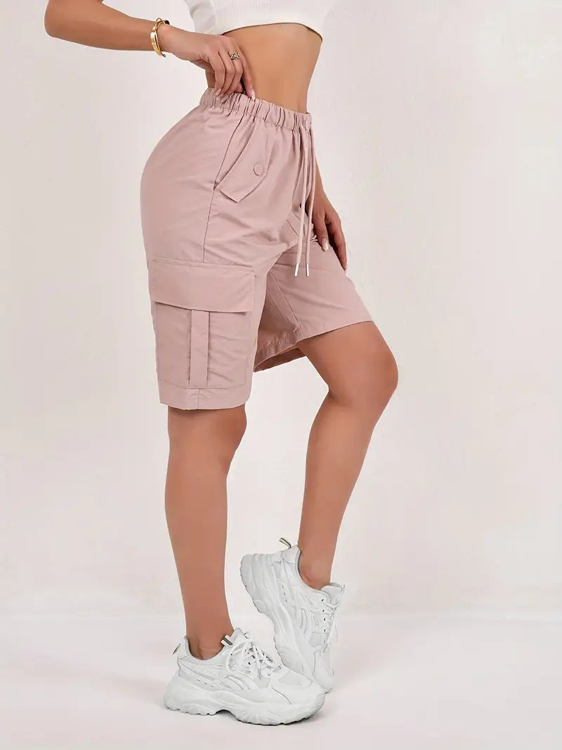 Short cargo Via rose poudré taille élastique femme