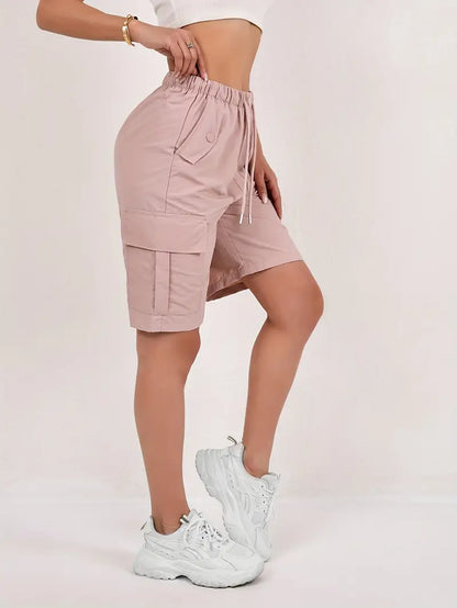 Short cargo Via rose poudré taille élastique femme