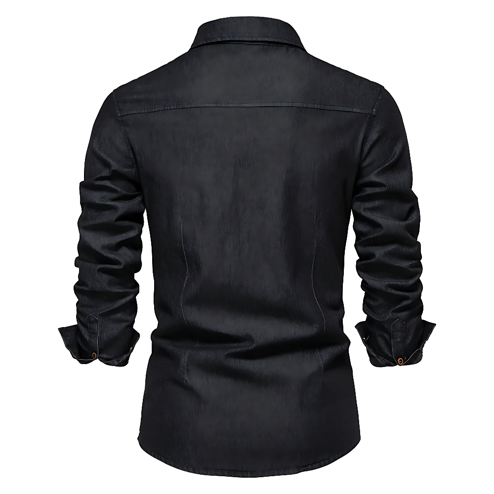 Chemise Homme en Jean Coupe Slim – Manches Longues Style Classique en Mélange de Coton